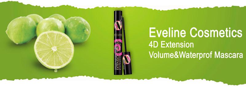 Водостойкая тушь для объема ресниц масс-маркет Eveline Cosmetics 4D Extension Volume&Waterprof Mascara